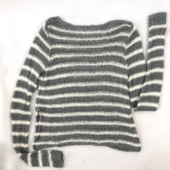 Hollister Striped Crew Neck Sweater - Gray and White - Picture 4 of 13